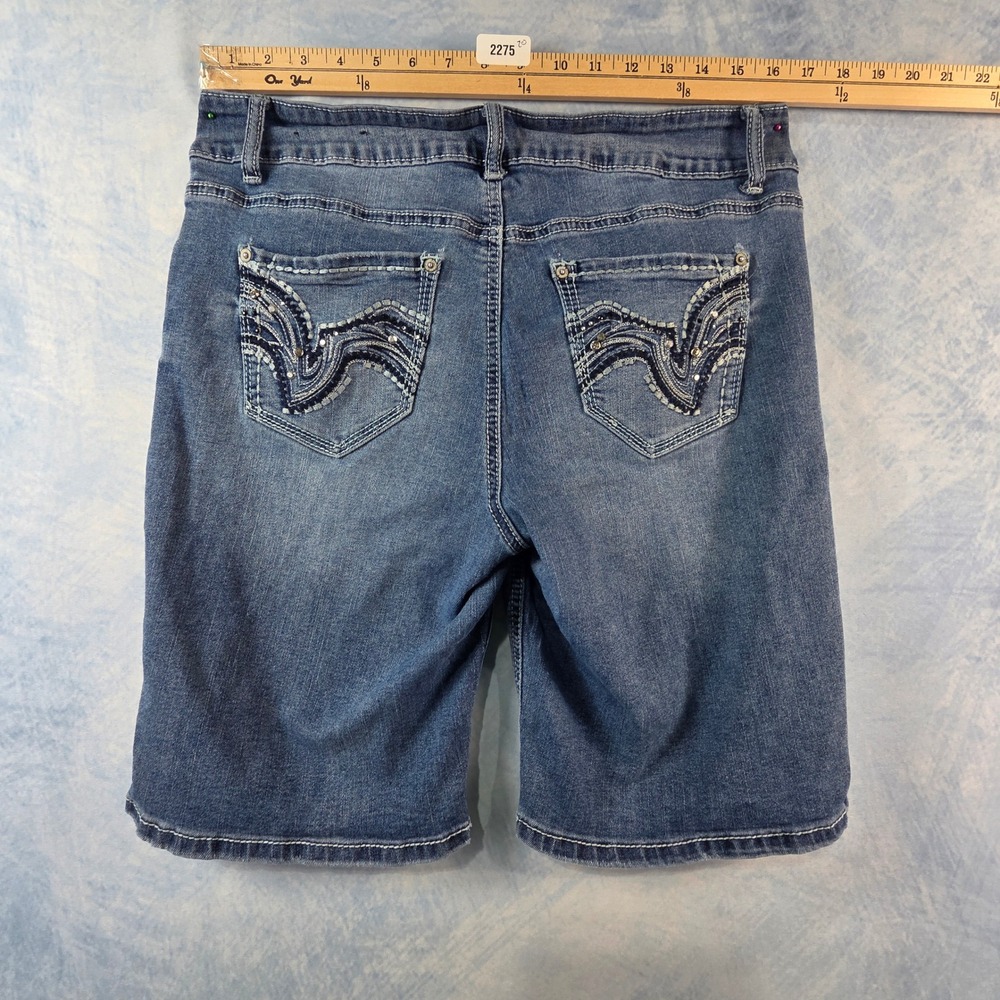 Copperflash Womens Denim Bermuda Shorts Medium Wash Embellished Pockets Size 12